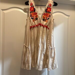 THML Cream Mini Dress with Floral Embroidery